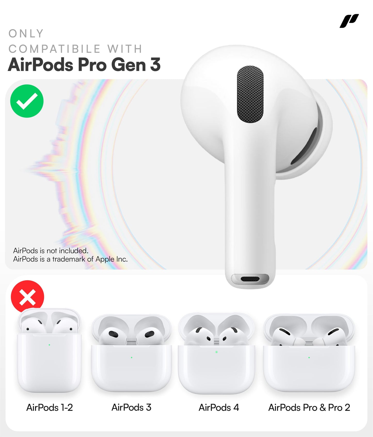 Proof Labs 4 Pairs for AirPods Pro 3 Ear Hooks Covers [Added Storage Pouch] Anti Slip Ear Tips Accessories Compatible with Apple AirPods Pro 3rd