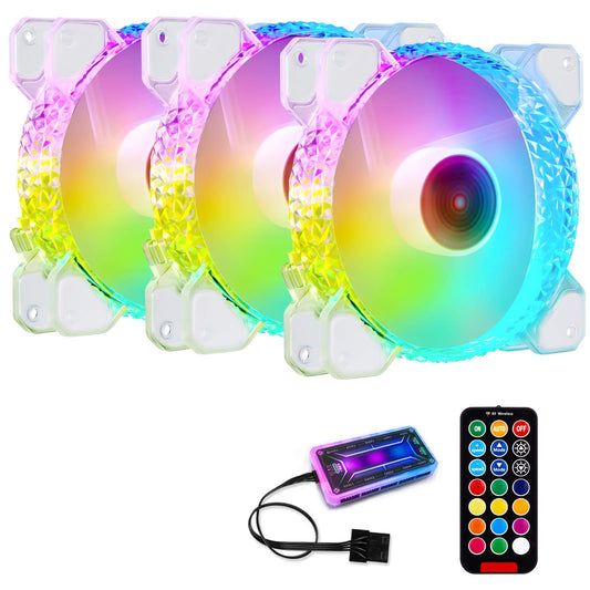 3 Pack RGB Case Fans,120mm Ultra-Quiet RGB Chassis Cooling Fans,Equiped with Remote Control Hub,5V ARGB Sync,Speed Adjustable Colorful Cooler,Crystal
