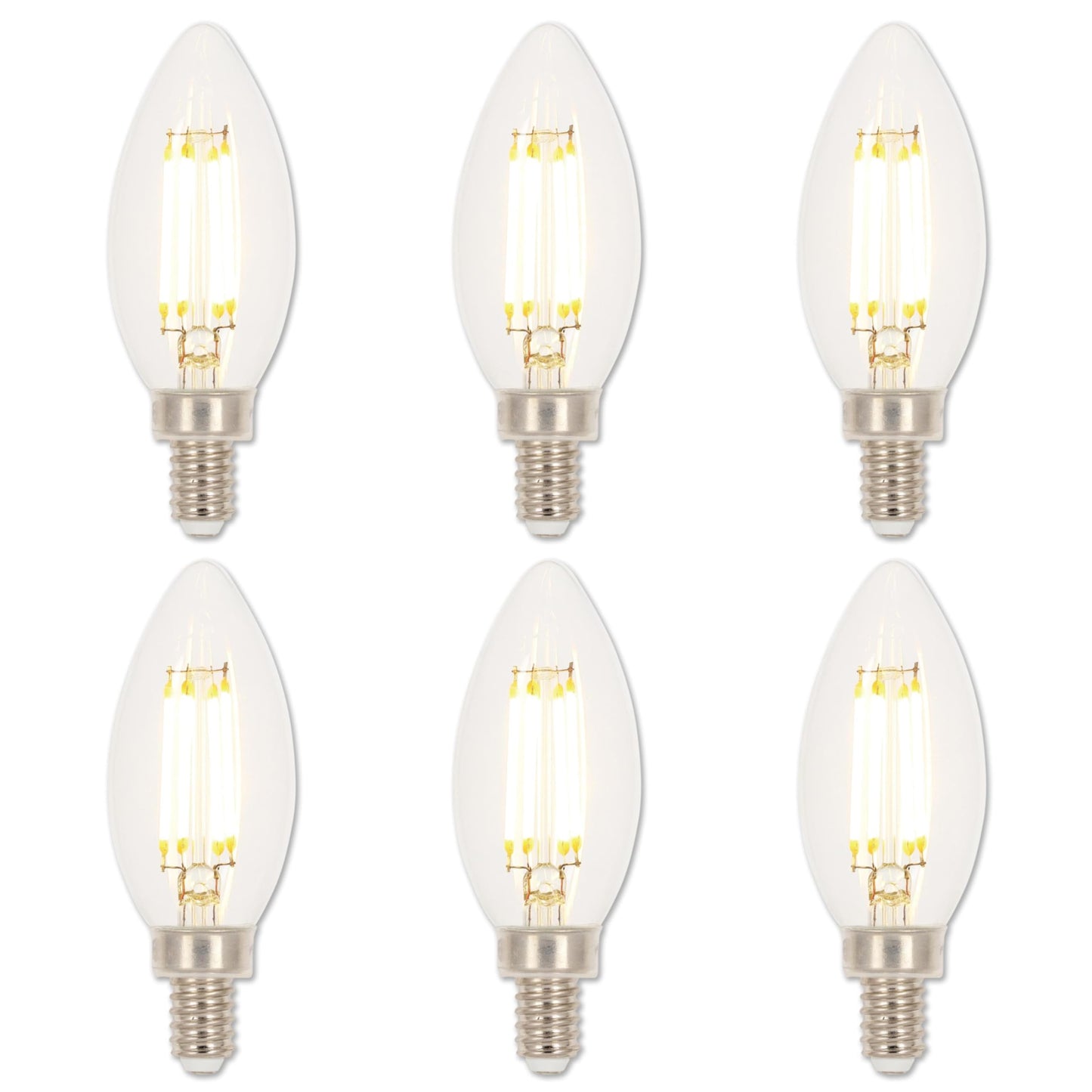 Westinghouse 5265120 4.5 Watt (60 Watt Equivalent) B11 Dimmable Clear Filament LED Light Bulb, Candelabra Base, 6 Pack