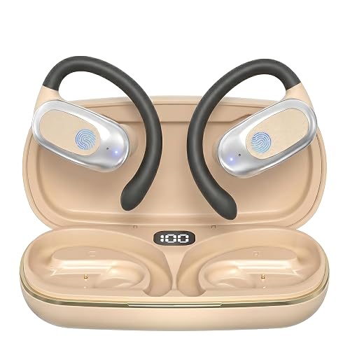 Open Ear Headphones Air Conduction Wireless Earbuds with Mic 42H Playtime Clear Call LED Digital Display Over Earphones Lightweight Waterproof Secure