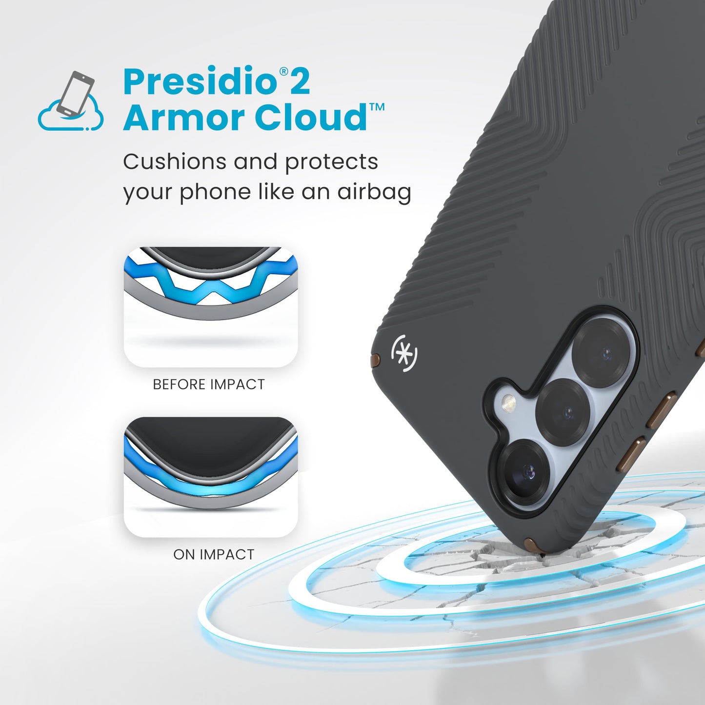 Speck Samsung Galaxy S25 Case - Presidio 2 Grip + Magnet, 13-Foot Drop Protection, No-Slip Grips, Raised Bezel, Enhanced Buttons, Charcoal Grey/Cool