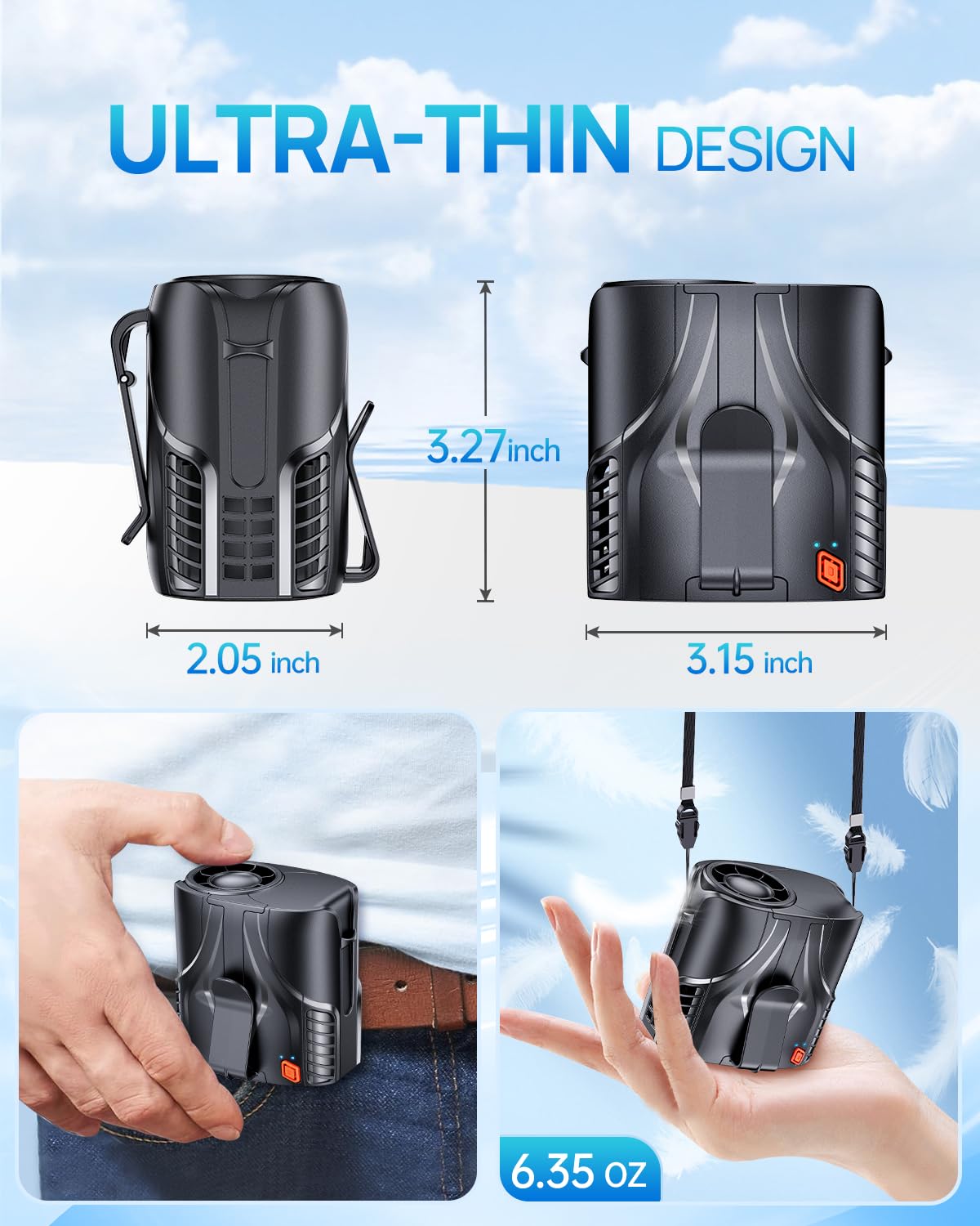 DeeKom Portable Personal Waist Fan& Neck Fan, 14000RPM Brushless Motor, 40H Runtime Rechargeable, 6-Speed Quiet Operation, Clip-On Personal Body