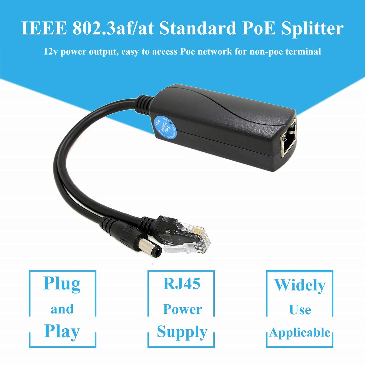 Active PoE Splitter 12V 2A Output, IEEE 802.3af/at Standard 10/100Mbps Power Over Ethernet Splitter for Security IP Camera DC Jack (PS5712AT Black)