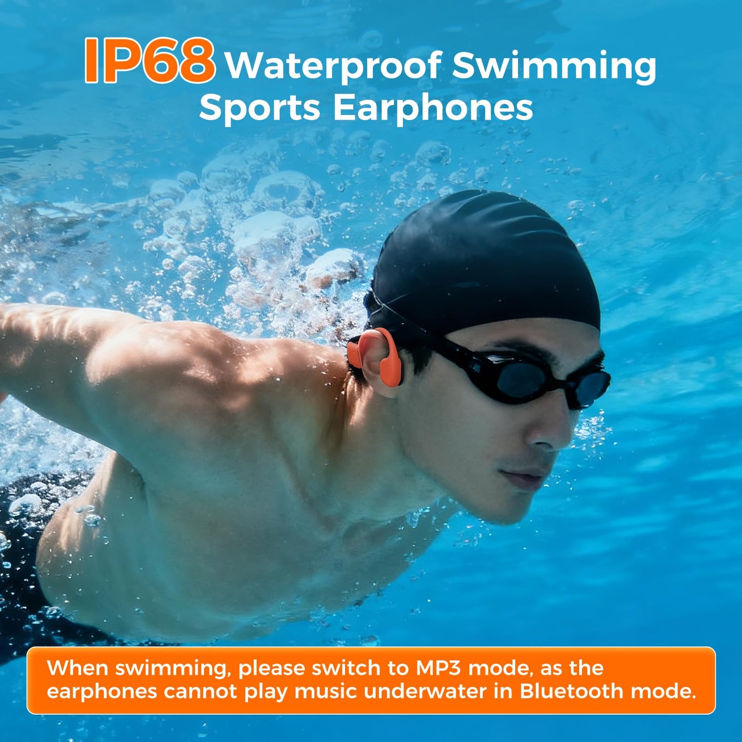 Full-Coverage Liquid Silicone Swimming Headphones, IP68 Waterproof Underwater Headphones, Bluetooth 6.0&MP3 with 32GB Memory Card