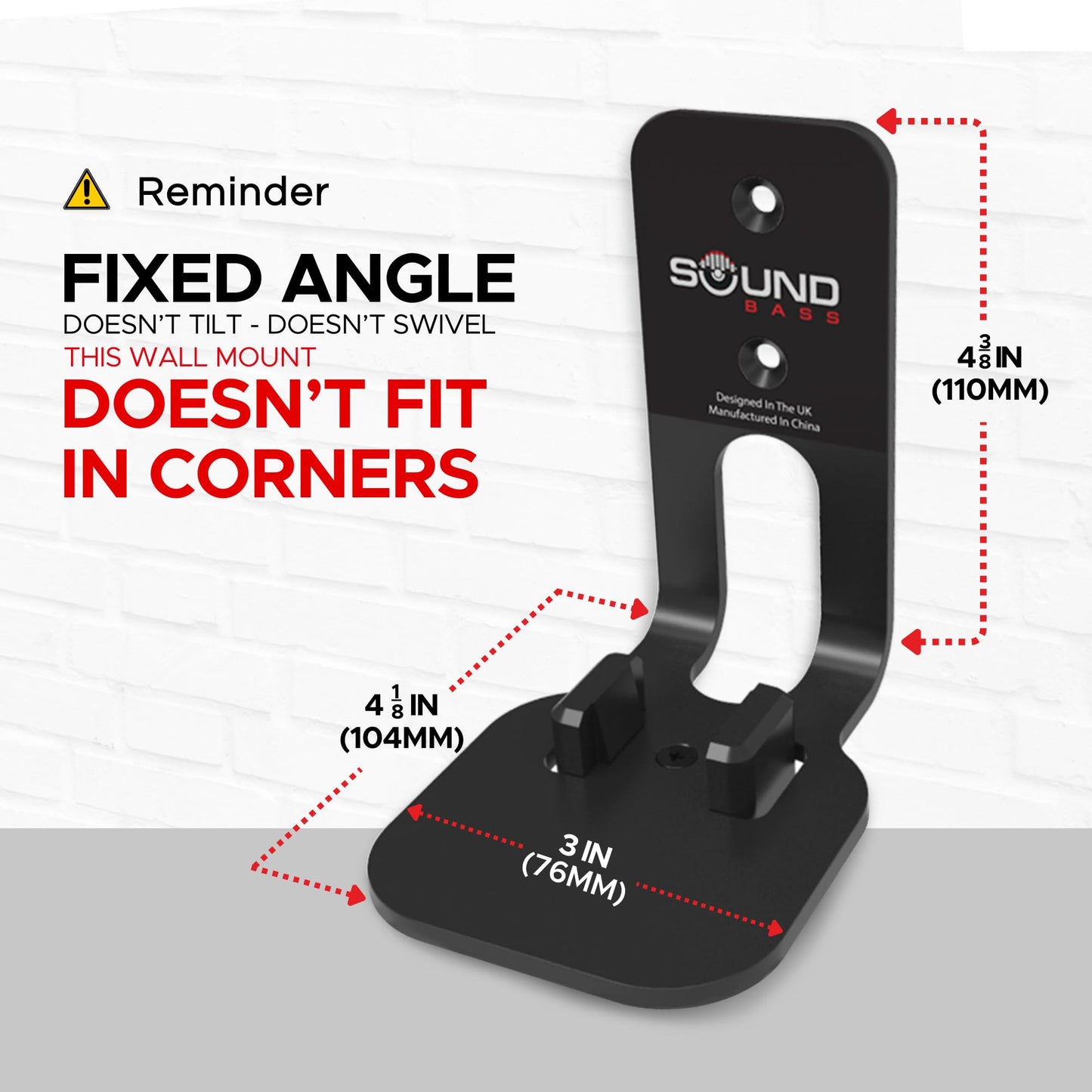 Sound Bass ONE, ONE Gen 2, ONE SL & Play:1 Wall Mount Bracket, Twin Pack [2pcs], Black, Compatible with Sonos ONE, ONE Gen 2, ONE SL & PLAY1 Speaker