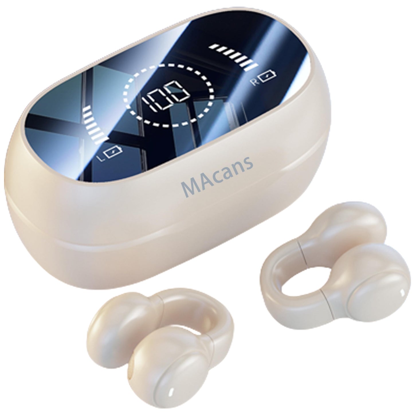 MAcnas Wireless Earbuds Open Ear Clip Headphones Air Conduction Earbuds LED Power Display Earphones Sport Bluetooth 5.3 Headphones (Yellow)