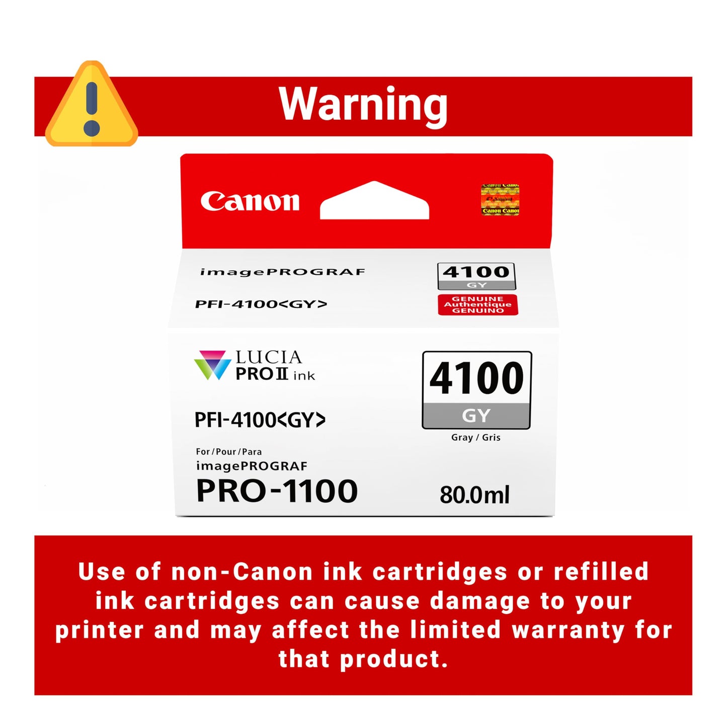Canon PFI-4100 Genuine Gray Ink Tank, Compatible with imagePROGRAF PRO-1100 Printers