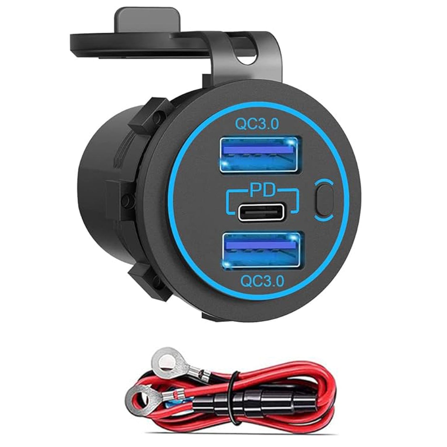 12v usb charger, PD 20W USB-C Power Socket and 18W QC3.0 Socket Waterproof Power Outlet 12V/24V with Power Switch 12V USB C Outlet for Car Golf Cart