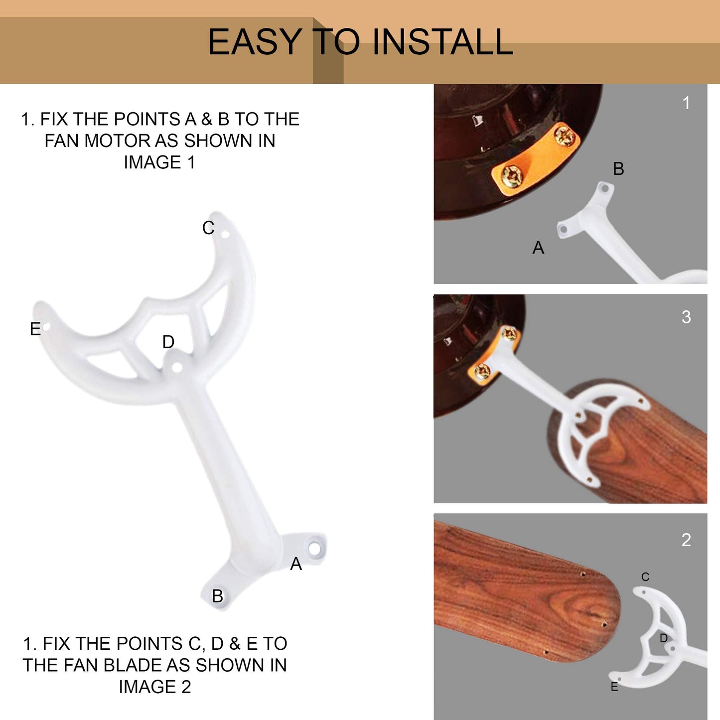 Ciata replacement ceiling fan blade arms - 42 inch, White