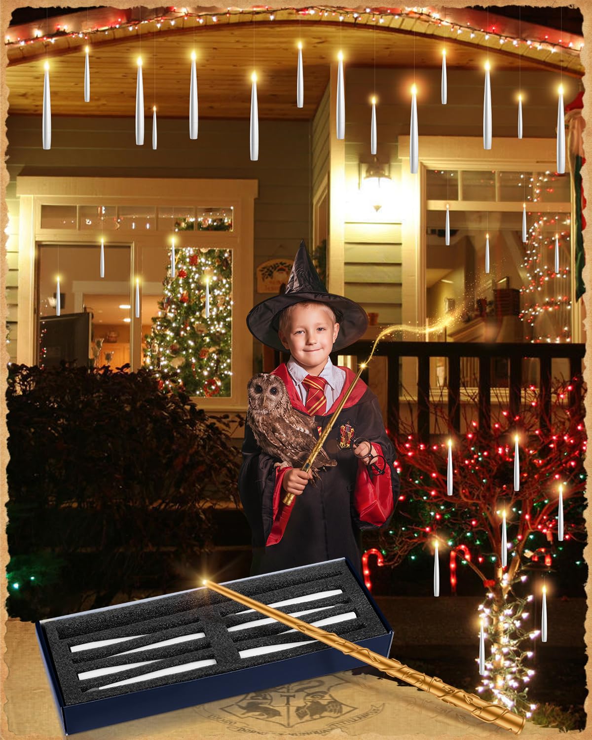 TLPUHU Floating Candles with Wand - 18 Pcs Christmas Decorations Magic Flameless Candles Flickering Warm Light Battery Operated LED Hanging Candles
