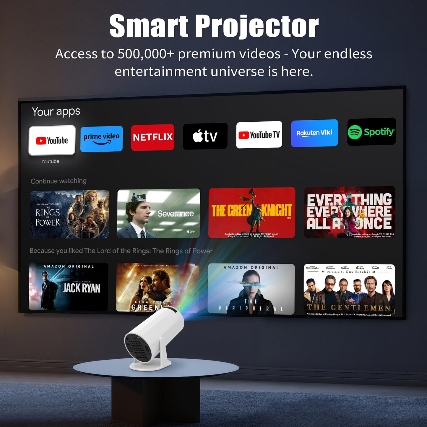 LJYT mini projector, 1080P Portable Projector, Support 4K?WiFi 6, Android 11 ,200 ANSI Lumens, Auto Keystone, Bluetooth 5.4, 210° Rotation, Compatible