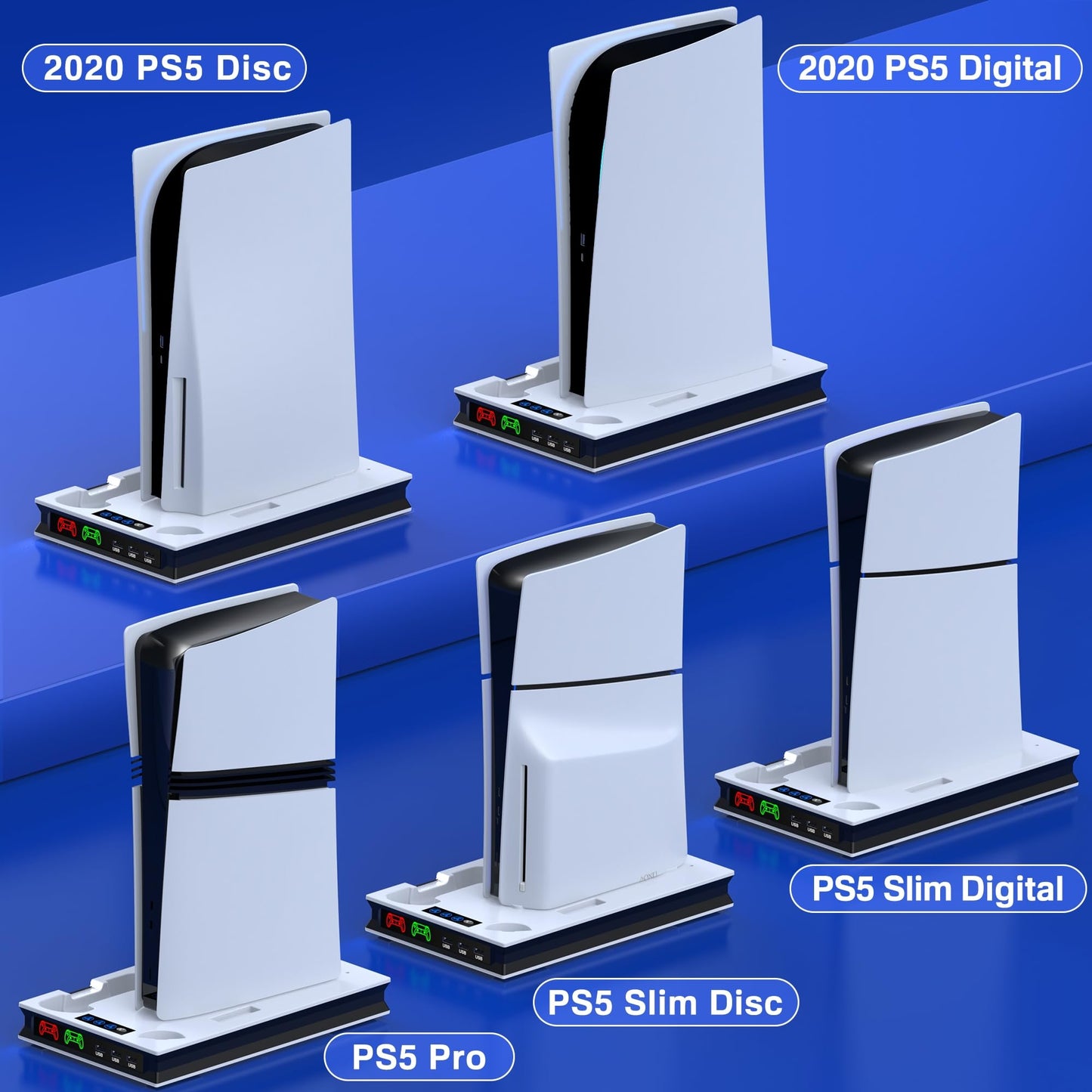 PS5 Pro/Slim/Ps5 Stand and Cooling Station with Controller Charging Station for Playsation 5 Disc Digital Consoles, PS5 Accessories Incl. 3 Levels