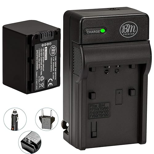 BM NP-FV70 Battery and Charger for Sony FDR-AX700, HDR-CX210, CX220, CX230, CX260V, CX290, CX330, CX380, CX430V, CX580V, CX760V, CX900, PJ340, PJ540