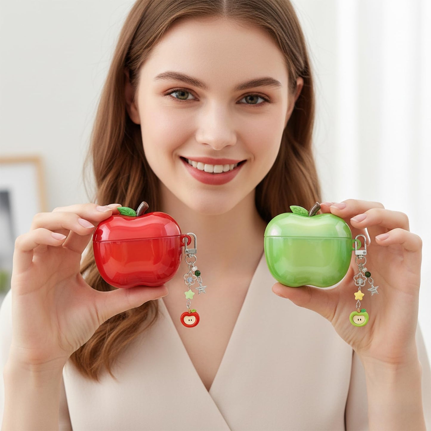 YcaeyLnaR Fruit-Shaped Case with Fruit-Shaped Charm Compatible with AirPods Pro3 - Protective Cover in Fruit Design (Red)