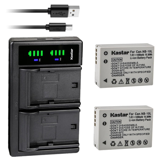 Kastar Battery (X2) & Dual USB Charger for Canon NB-10L, NB10L and PowerShot SX40 HS, SX50 HS, G1 X, G15, G16 Digital Cameras