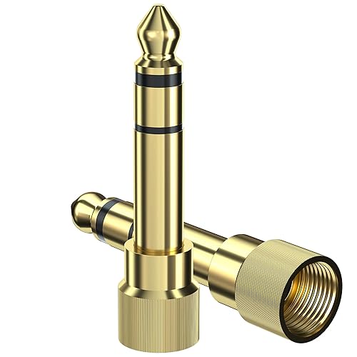 6.35mm to 3.5mm Audio Adapter, Gold Plated Screw-On Stereo Adapter for Compatible Devices (2Pcs) - Check Compatibility Before Use