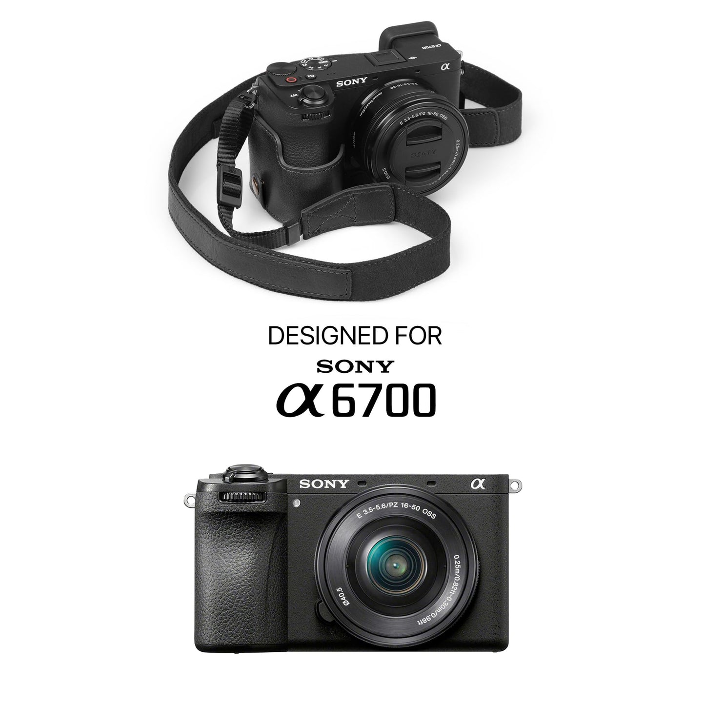 Mega Gear Genuine Leather Half Camera Case for Sony Alpha a6700 - Stylish and Protective (Black)