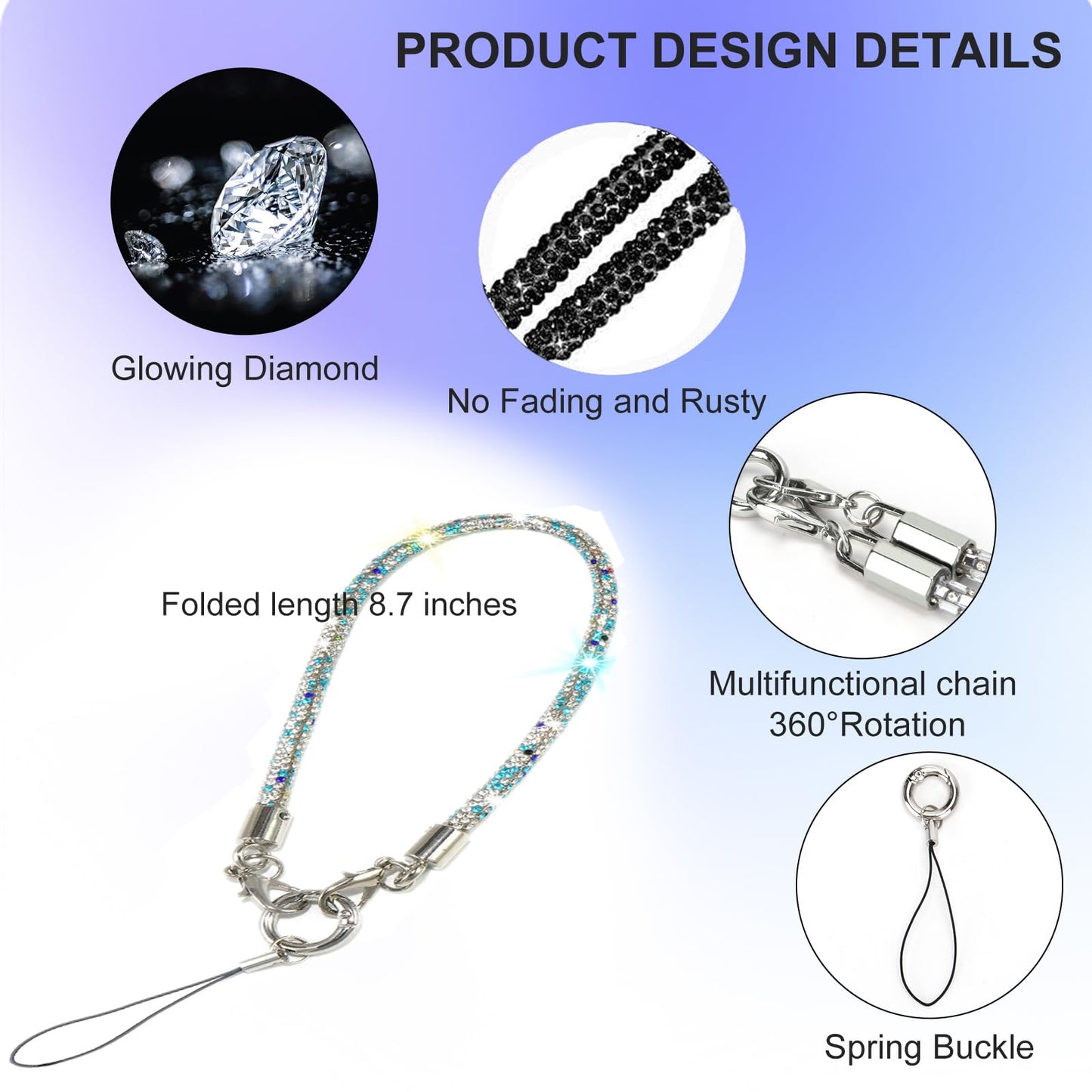 AOPNN Hand Wrist Strap Lanyard?Water Diamond Hand Wrist Strap Lanyard?Compatible with most mobile phones (Multi-Color)