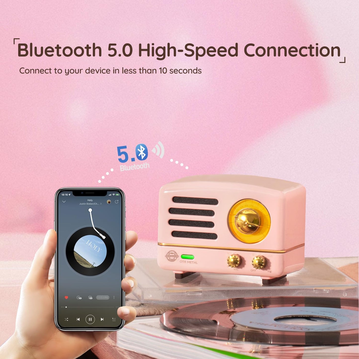 Muzen Portable Bluetooth Speaker, OTR Metal Retro Small Wireless Speaker, FM Radio with Antenna AUX, 10h+ Long Playtime, High Fidelity Stereo Audio
