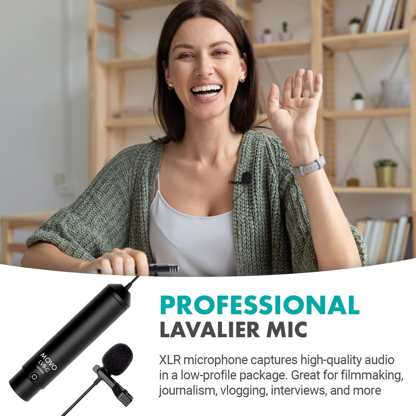 Movo LV8-C Broadcast-Quality XLR Lavalier Cardioid Condenser Wired Microphone with 12mm Mic Capsule for Accurate Voice Recording - Kit Includes Lapel