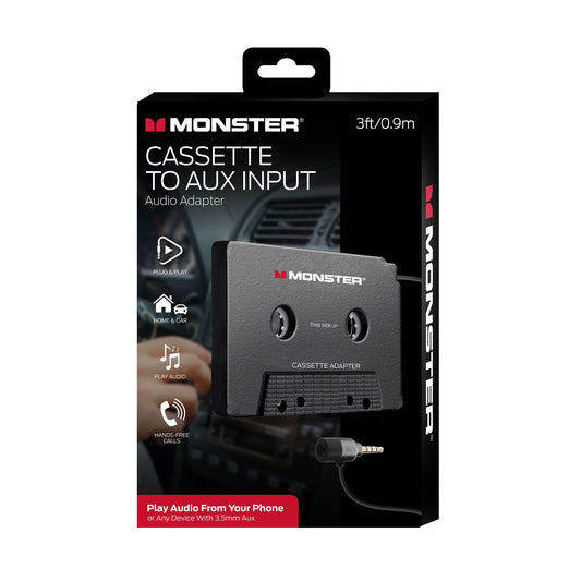 Monster Cassette to Aux Audio Adapter for Car, Compatible with Devices Featuring 3.5mm Aux Port, Music Playback, Hands-Free Calls, Xtreme Easy DIY