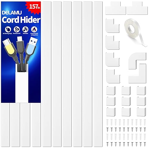 Delamu Cord Hider, 157in Wire Covers for Cords on Wall, Premium Cable Hider Cord Covers for Wires, Cable Management Wire Hiders for TV, Cable Raceway
