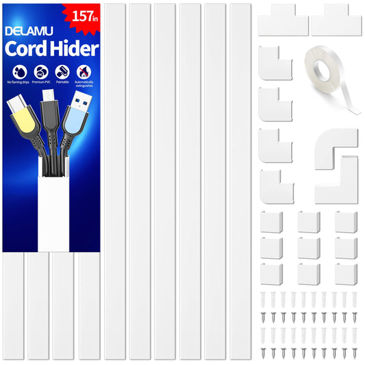 Delamu Cord Hider, 157in Wire Covers for Cords on Wall, Premium Cable Hider Cord Covers for Wires, Cable Management Wire Hiders for TV, Cable Raceway