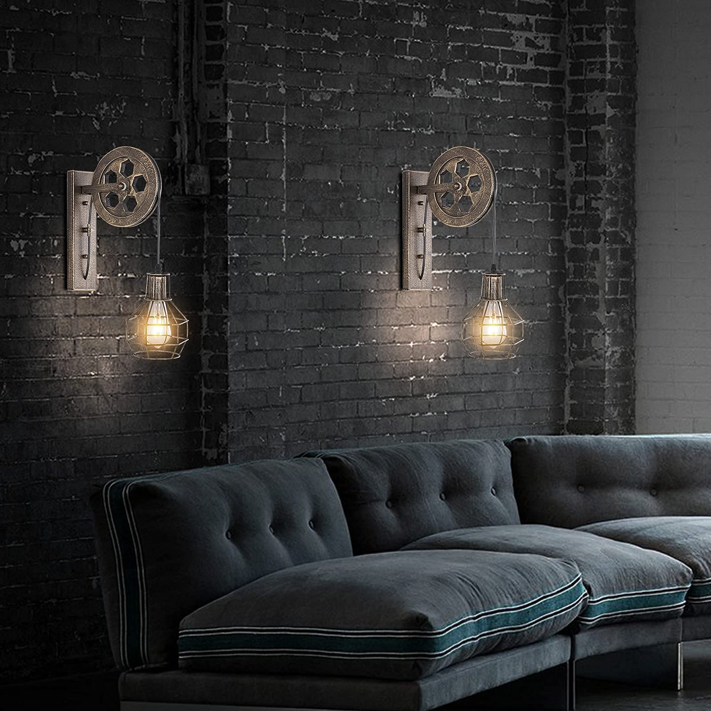 BAODEN 1 Light Fixture Industrial Mid Century Retro Iron Wall Lights Lift Pulley Wall Lamp Features The Matte Iron Cage Lamp Shade for Indoor Lighting