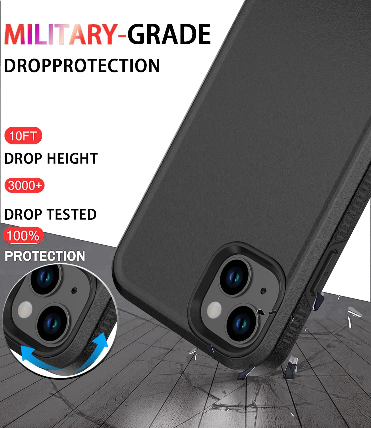Diverbox for iPhone 14 Case [Shockproof] [Dropproof] [Tempered Glass Screen + Camera Lens Protector],Heavy Duty Protection Phone Case Cover for Apple