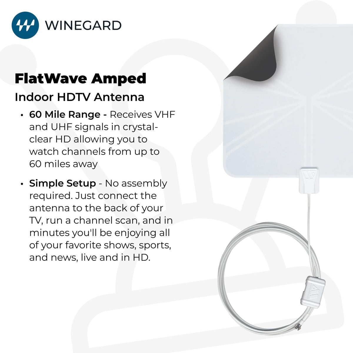 Winegard FlatWave FL5500A Amplified Multidirectional Indoor TV Antenna