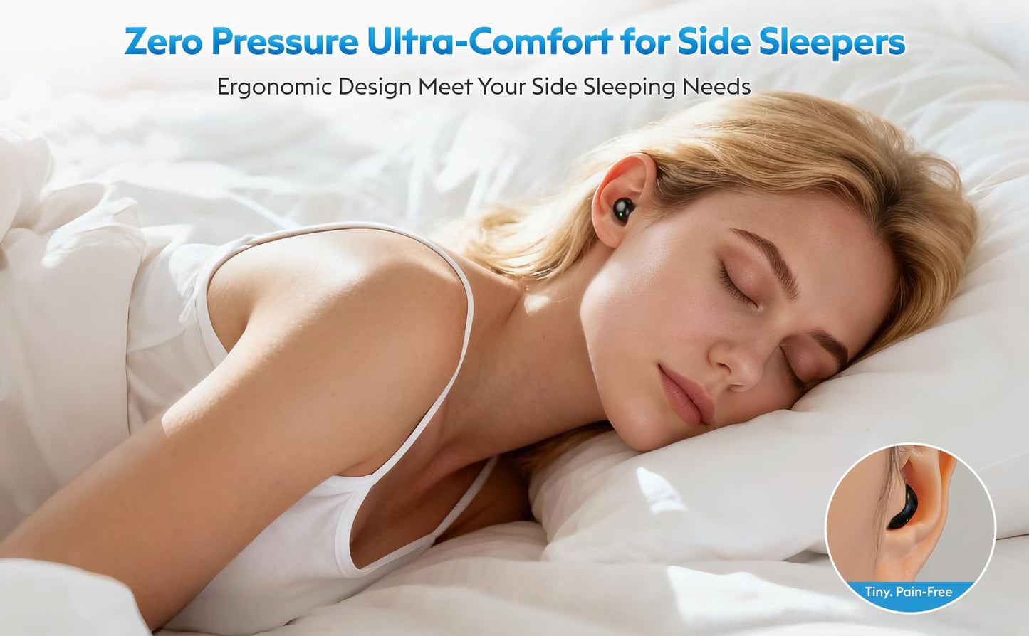 GreatQIQI Mini Sleep Earbuds for Side Sleepers, Comfortable Fit Ultra-Light Bluetooth 5.4 Invisible Sleep Headphones, LED Display Portable Case Small