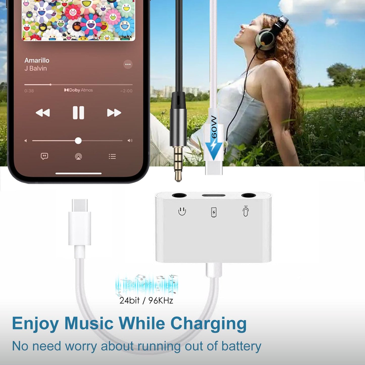 USB C to Microphone Adapter for Live-Streaming Type C to Microphone & 3.5mm Headphone Adapter with Charging Port USB C Audio & MIC Splitter Compatible