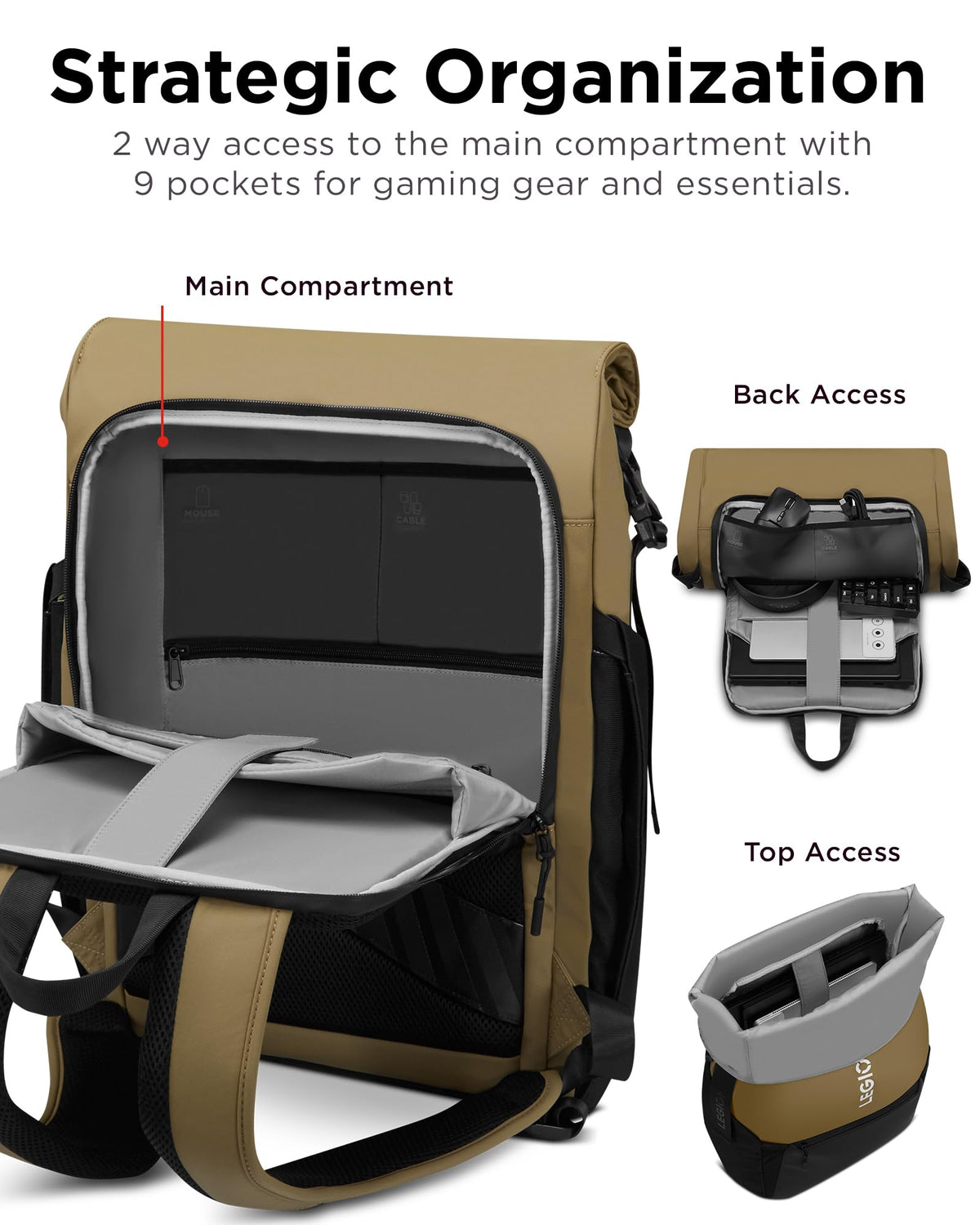 Lenovo Legion Gaming Laptop Backpack GB500, Expandable Capacity up to 25L, Fits 16-inch Laptops, Water Resistant