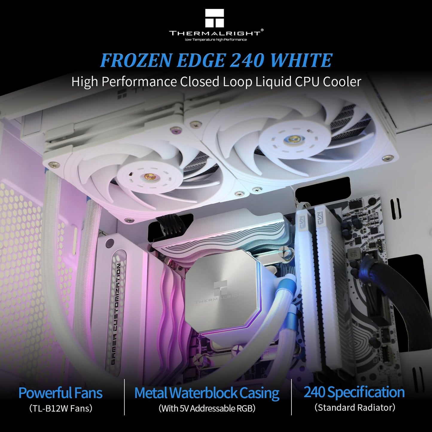 Thermalright Frozen Edge 240 White Liquid CPU Water Cooler with 120mm PWM Fan,240 White Cold Row Specification,Integrated Water-Cooler Heatsink