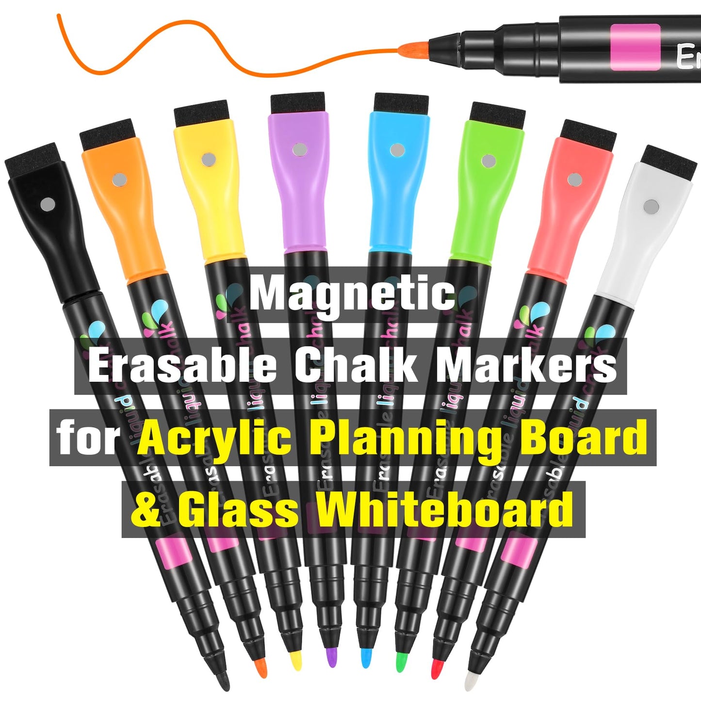 Magnetic Liquid Chalk Markers Wet Erase Markers for Acrylic Calendar Planning Board LED Note Board Clear Glass Whiteboard Window/Mirror Easter