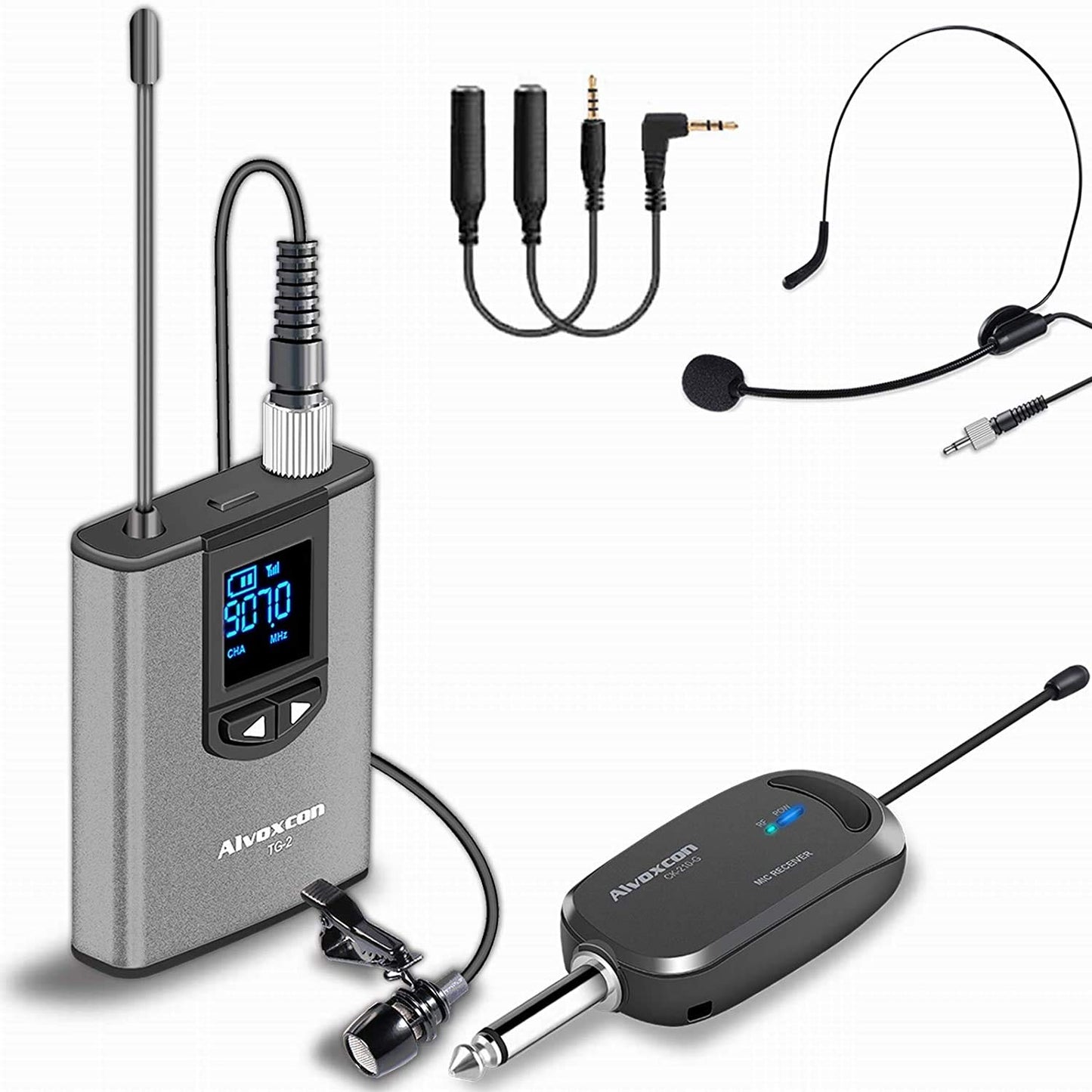 Alvoxcon Wireless Headset Lavalier Microphone System Wireless Lapel Mic Best for iPhone, DSLR Camera, PA Speaker, YouTube, Podcast, Video Recording