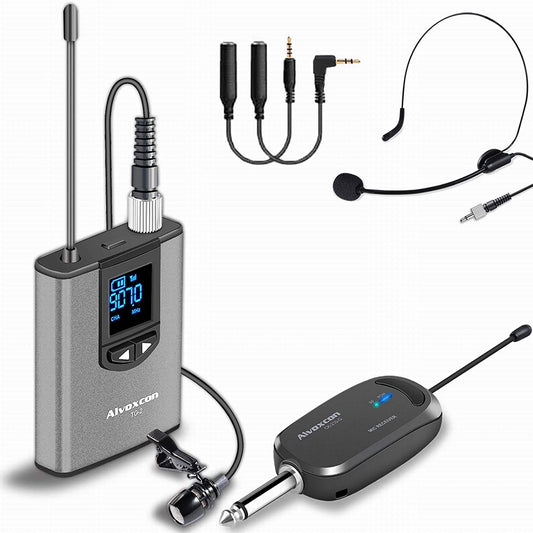 Alvoxcon Wireless Headset Lavalier Microphone System Wireless Lapel Mic Best for iPhone, DSLR Camera, PA Speaker, YouTube, Podcast, Video Recording