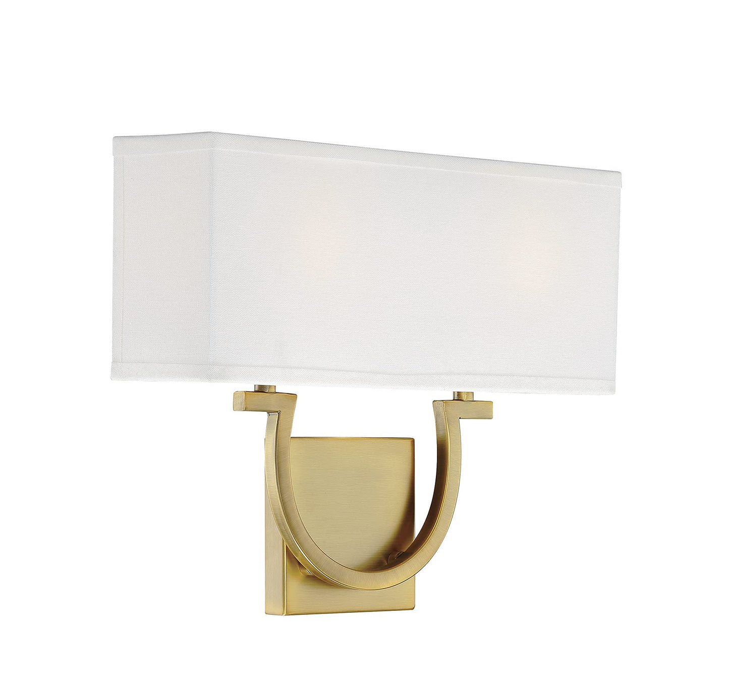 Savoy House 9-998-2-322 Rhodes Modern White Linen Wall Sconce, 2-Light 120 Total Watts, 12" H x 14" W, Warm Brass