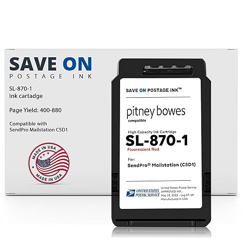 Compatible Pitney Bowes SL-870-1 Red Ink Cartridge Inkjet Printer Ink for SendPro Mailstation CSD1 Postage Meter Machine - PB Replacement Printer
