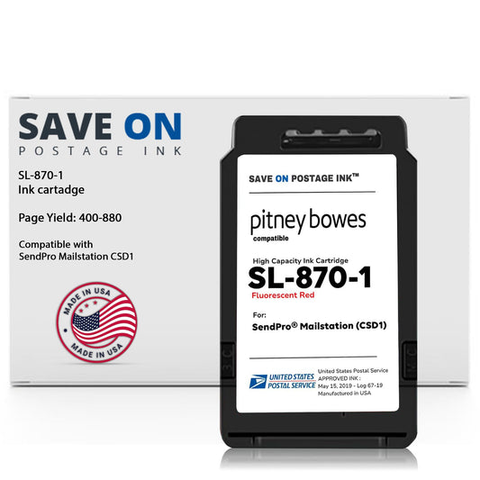 Compatible Pitney Bowes SL-870-1 Red Ink Cartridge Inkjet Printer Ink for SendPro Mailstation CSD1 Postage Meter Machine - PB Replacement Printer