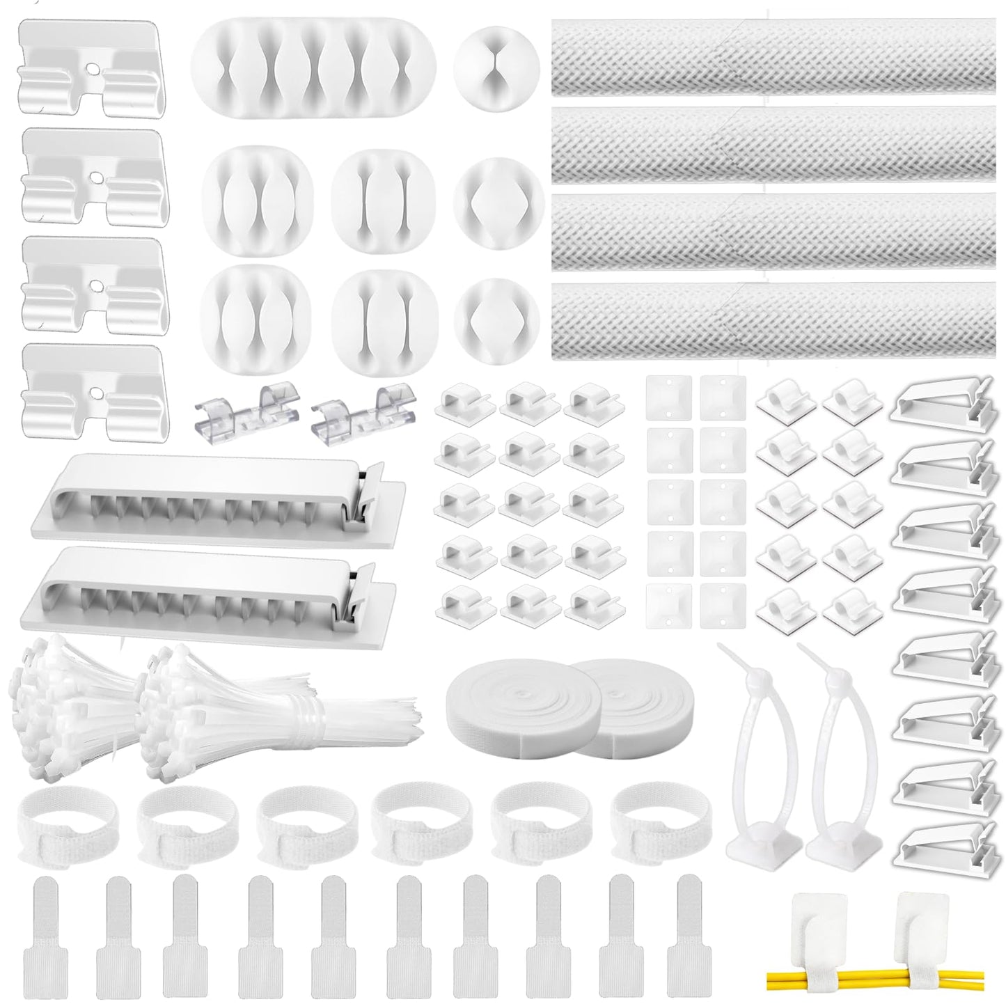 [313Pcs] Cable Management Kit, 67 Adhesive Cable Clips, Topavatop Desk Cord Organizer, 22 Reusable Cable Strap, 4 Cable Sleeve Split, 200 Nylon Cable