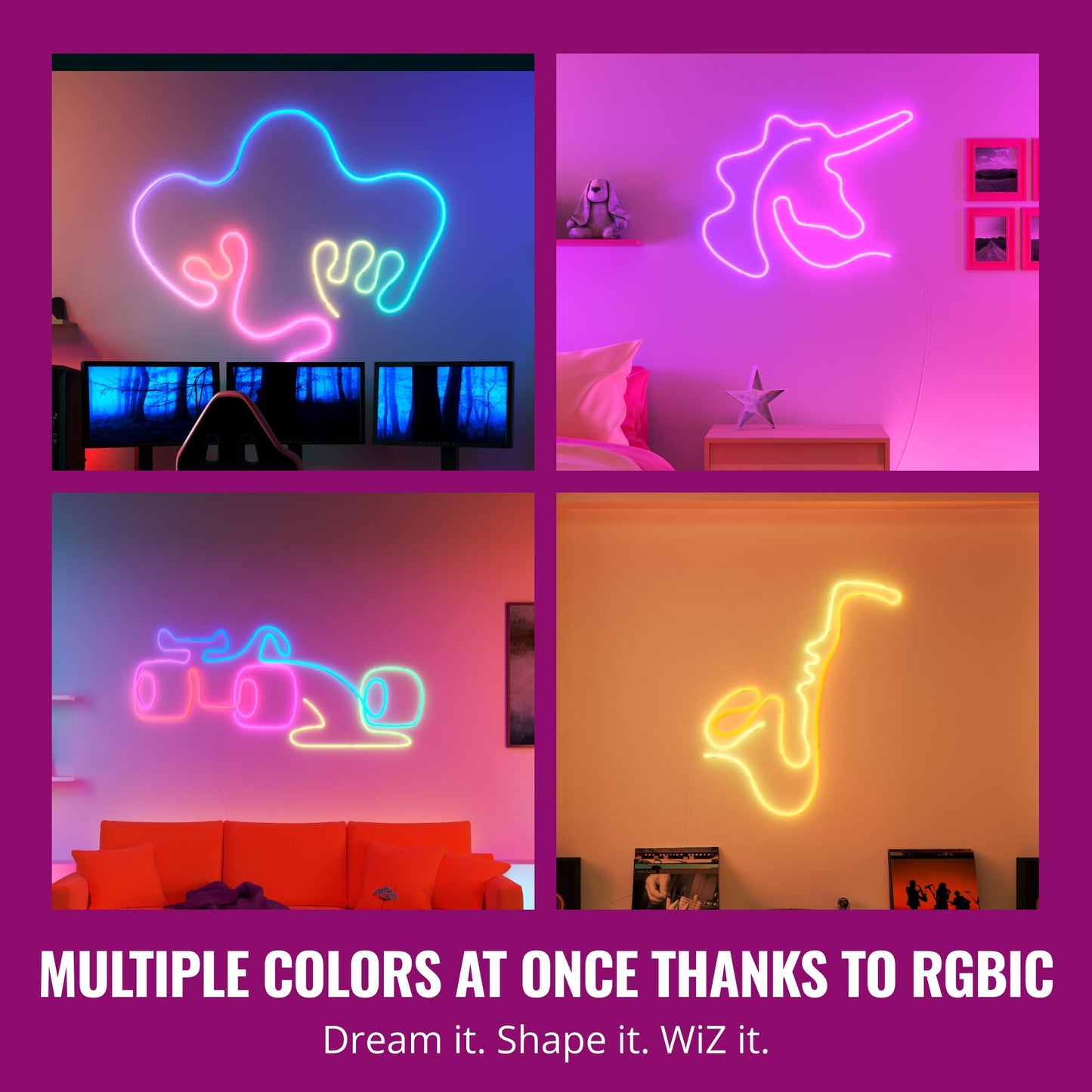 WiZ Connected Neon Smart Flex Strip - 16.4 ft (Two 8.2ft Strips), 16 Million Colors + Shades of White, Dynamic Light Scenes, Connects to Your Wi-Fi