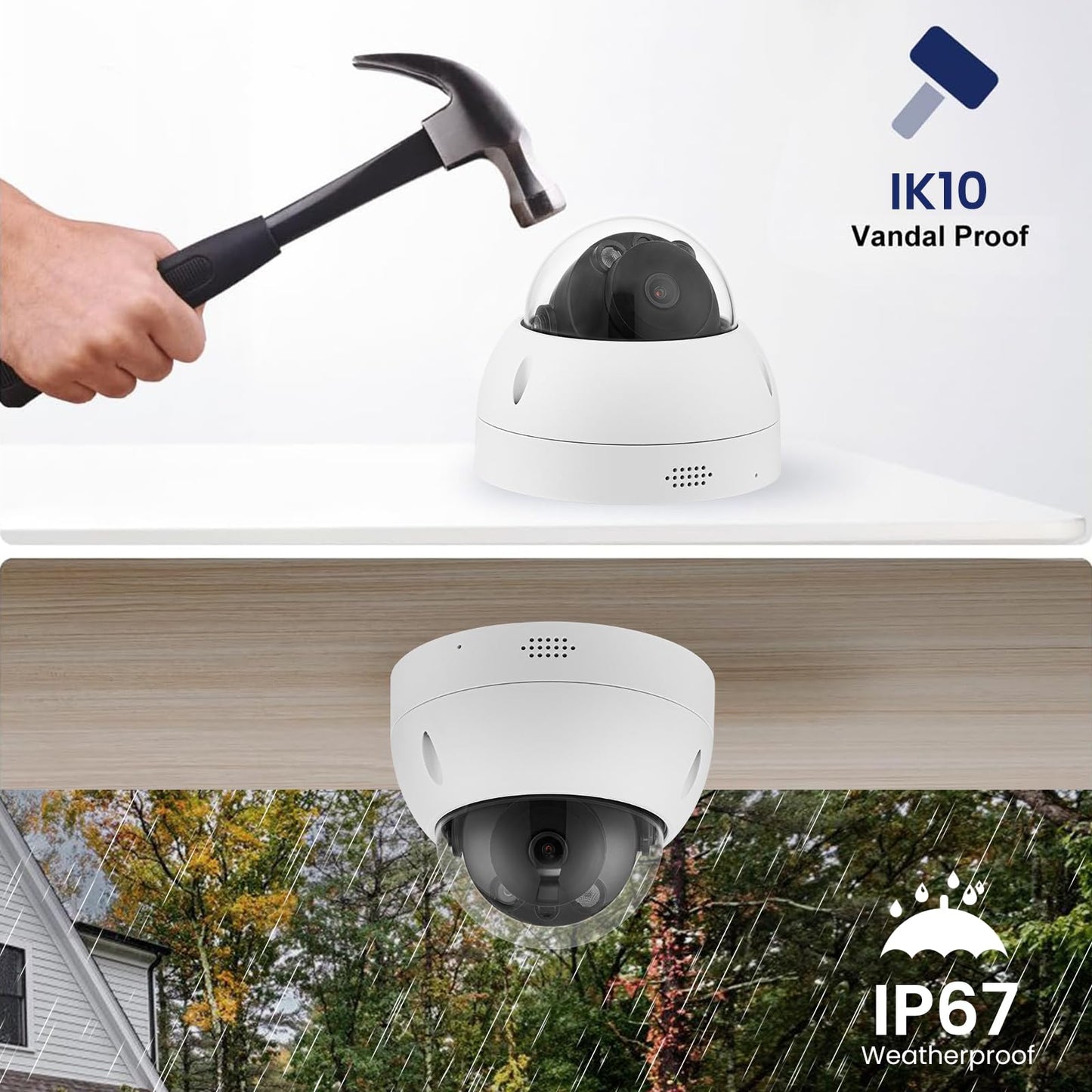 OHBET DahuaSecurity 4K 8MP PoE IP Camera, Smart Dual Light Outdoor Dome Camera with IK10 Vandal-Proof, Person/Vehicle/Animal Detection, Spotlight