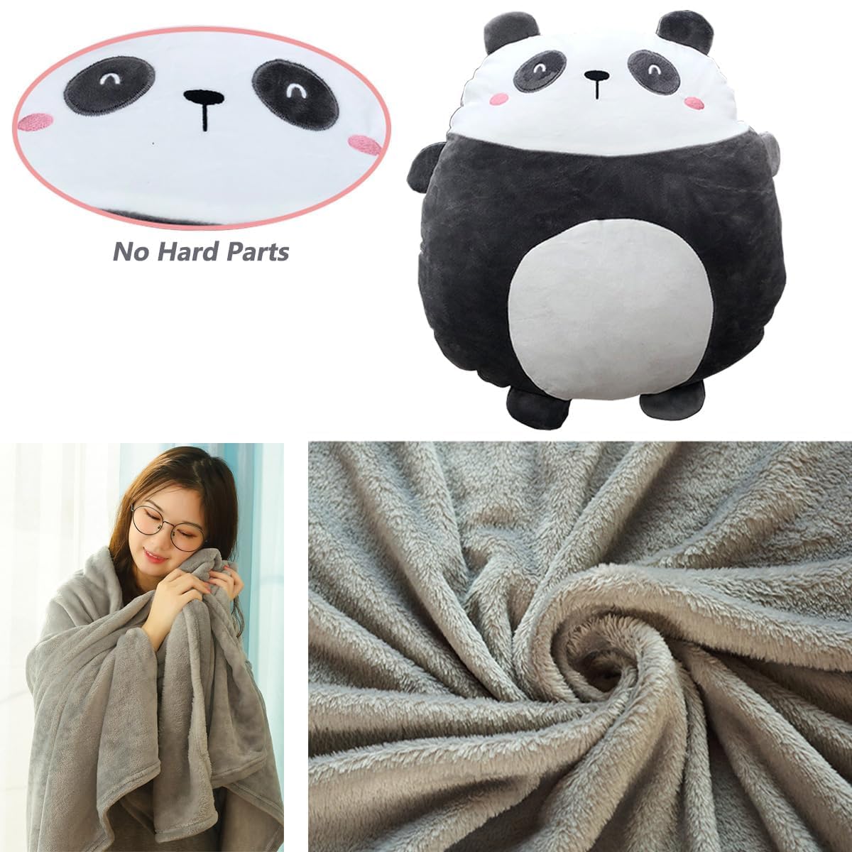 Hofun4U Panda Plush Pillow 16 Inch, Blanket in Cute Plush Pillow, Panda Stuffed Animal, Girls Boys Gifts for Birthday Christmas, Travel