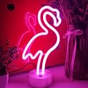 JYWJ Flamingo Neon Sign with Holder Base,USB or 3-AA Battery Powered Neon Light,LED Desktop Wall Decoration,Various Parties,Decoration of Business