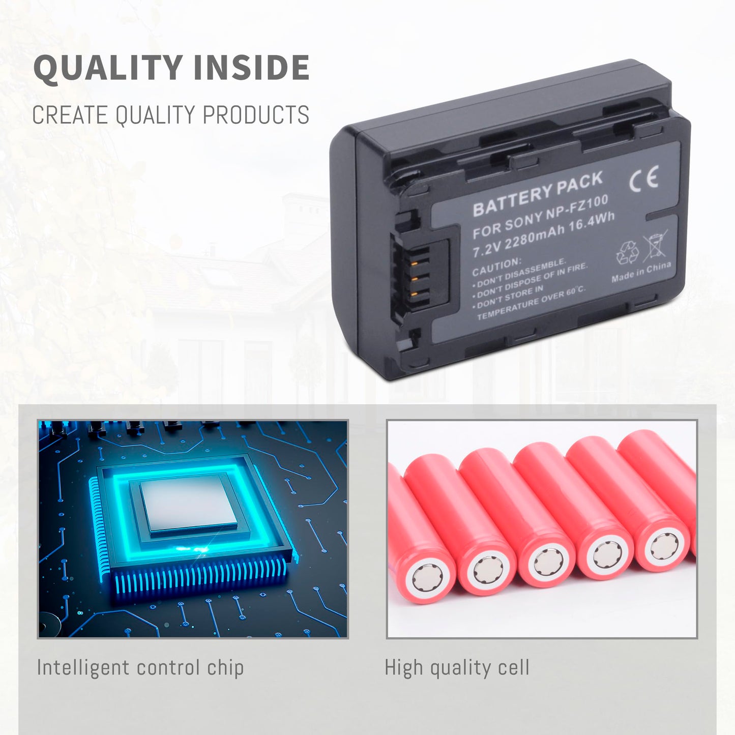 2-Pack NP-FZ100 Battery replacement Compatible for Sony Alpha A1, A9 II, A7R III, A7R IV, A7R V, A7S III, A7 III, A7 IV, A6600, A7C, A7C II, Camera