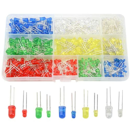 XINGYHENG 500Pcs 10 Values 5 Colors 3mm and 5mm Light Emitting Diodes Assorted Kit Electrical Components for Lighting Bulbs and Lamps(Red Yellow Blue