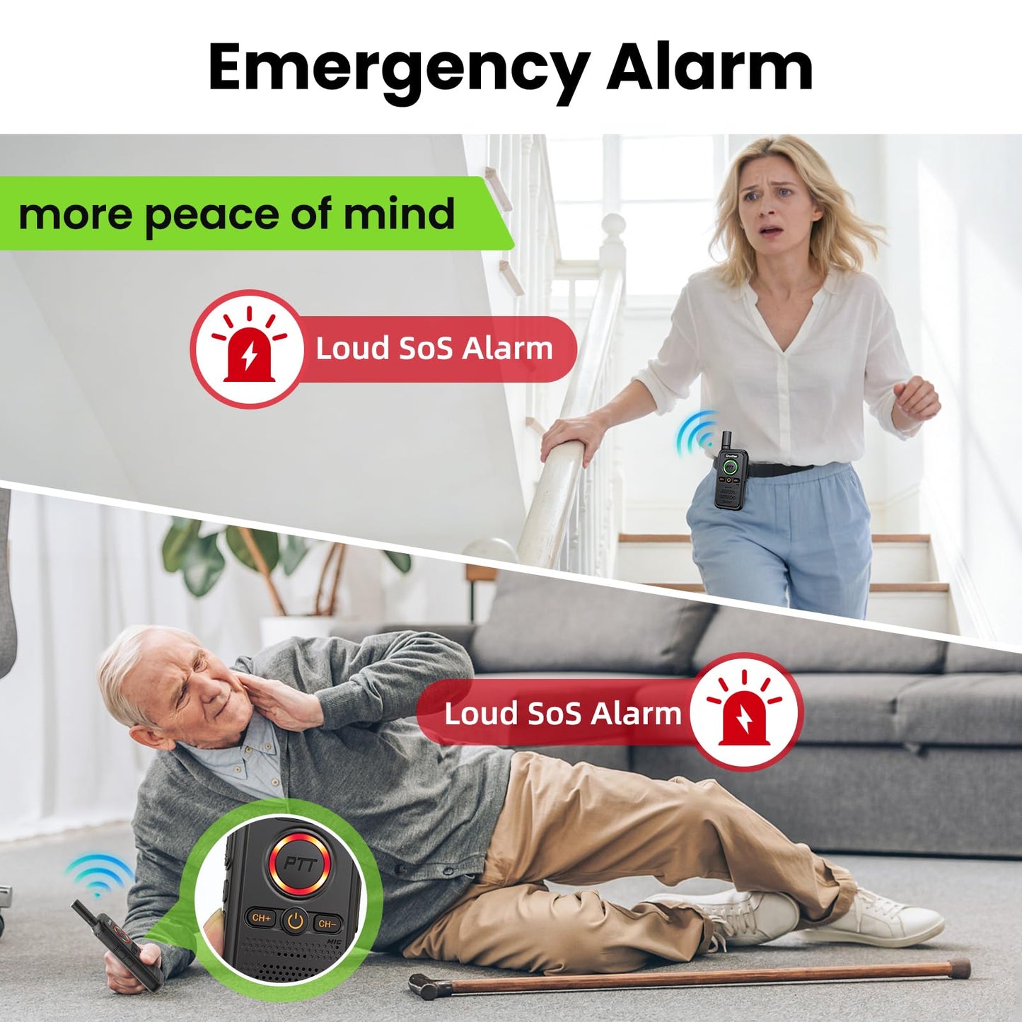 ChunHee Wireless Intercom System, 2 Way Voice Intercom for Home, 1.5-Mile Long Range, 16 Channels Portable Intercom with VOX & SOS Alarm, Easy Install