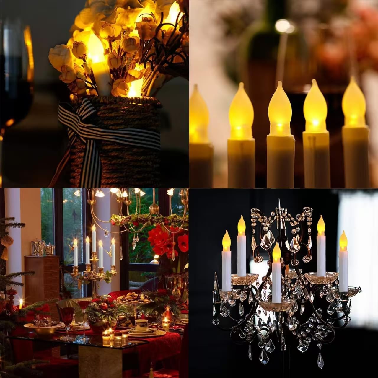 Houdlee Pack of 24 Flameless Taper LED Candles - Battery Operated Flickering Ivory - Perfect for Wedding, Christmas, Parties - 6.5 Inch - White