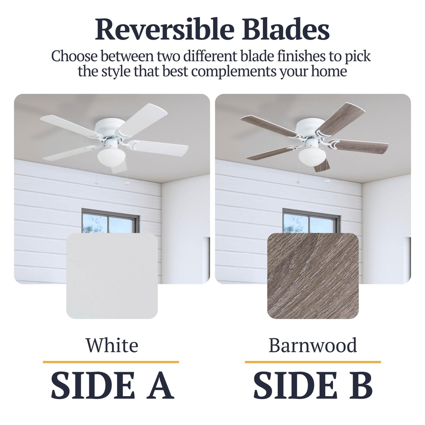 Prominence Home Alvina 42" Traditional Ceiling Fan, LED Flush Mount Light Fixture, White - Large Indoor Modern Electric Fan with 800 Lumens, 5